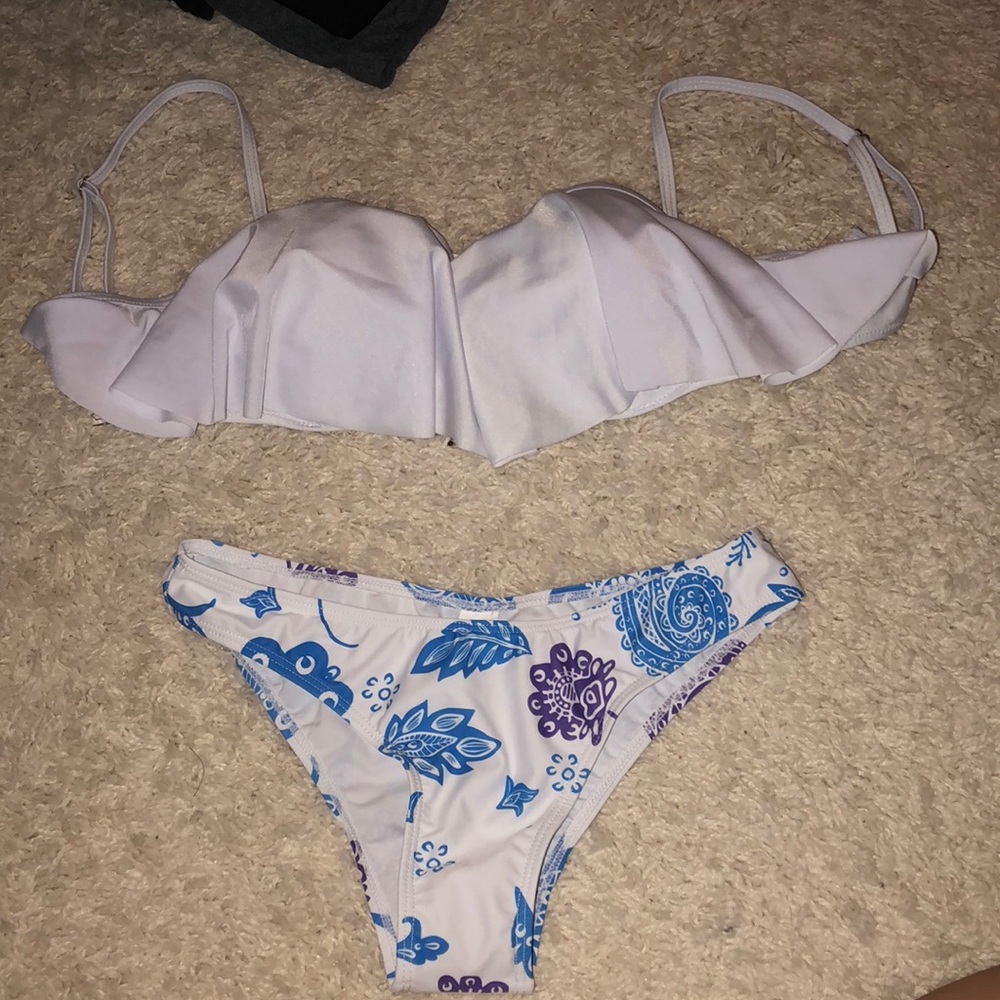 White top & floral bottomed bikini